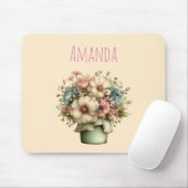 Tapis De Souris Fleurs Fantaisistes dans un Pot de Fleurs Mignon (Avec souris)