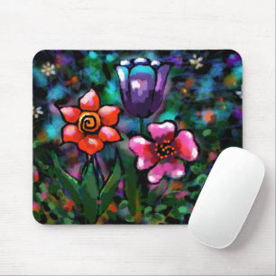 Tapis De Souris Fleurs florales blanches bleu rose