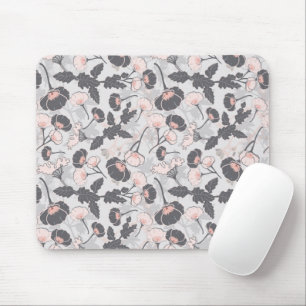 Tapis De Souris Fleurs Gris Rose Élégantes