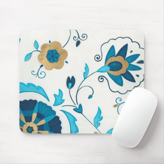 Tapis De Souris Fleurs Indigo dorées avec Arrière - plan blanc (Avec souris)