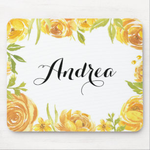 Tapis De Souris Fleurs Jaunes Rustiques Script de cadre Floral