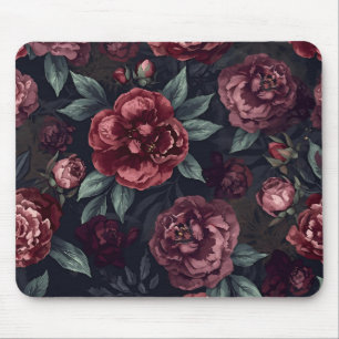 Tapis De Souris Fleurs lunatiques motif aquarelle rouge foncé