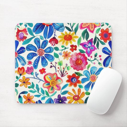 Tapis De Souris Fleurs mexicaines colorées (Avec souris)