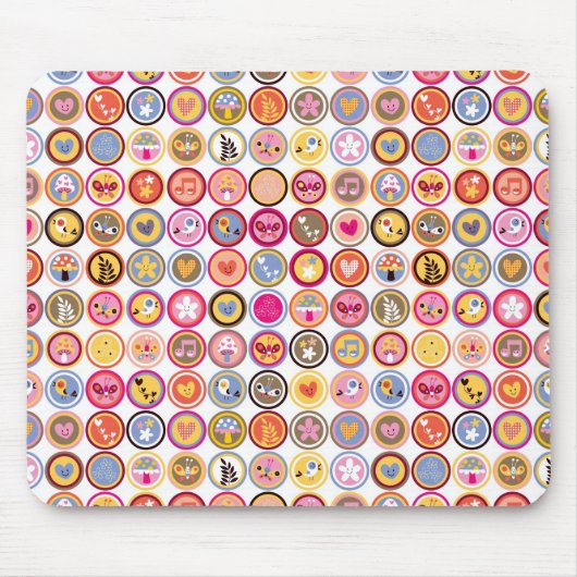 Tapis De Souris fleurs mignonnes, oiseaux, motif de coeurs (Devant)