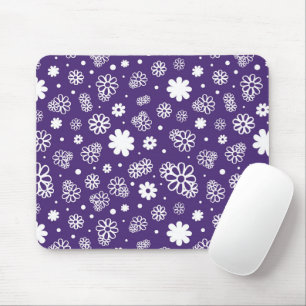 Tapis De Souris Fleurs minimalistes blanches et violettes