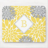 Tapis De Souris Fleurs modernes, Monogramme initial, Gris Jaune (Devant)