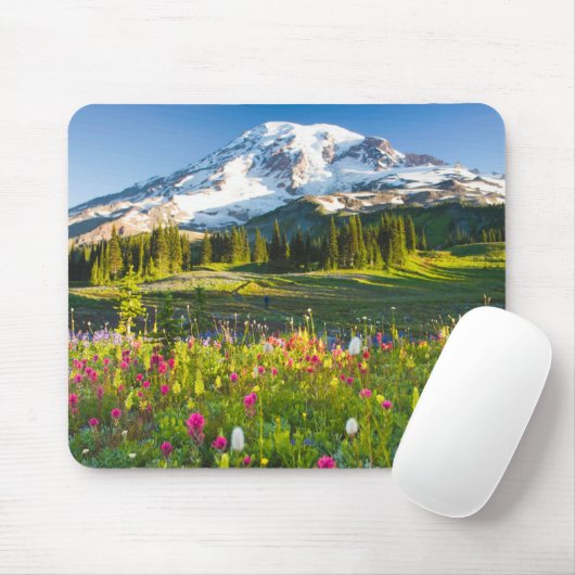 Tapis De Souris Fleurs | Mt. Rainier Fleurs sauvages (Avec souris)