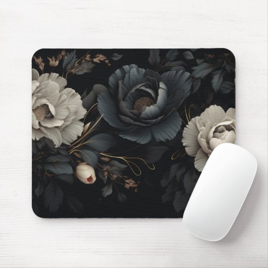 Tapis De Souris Fleurs noires et blanches (Avec souris)