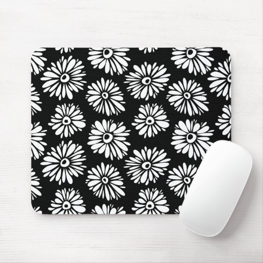 Tapis De Souris Fleurs noires et blanches funky (Avec souris)