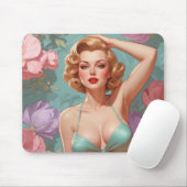 Tapis De Souris Fleurs Pastel Blonde Pin Up (Avec souris)