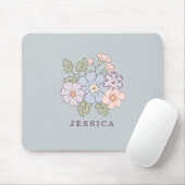 Tapis De Souris Fleurs pastel sur fond bleu clair (Avec souris)