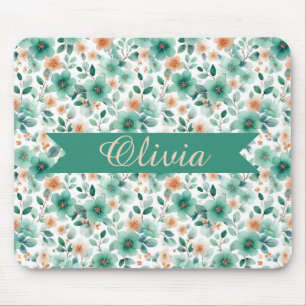 Tapis De Souris Fleurs personnalisées de printemps vintage vert