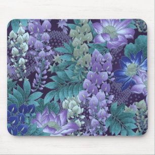 Tapis De Souris Fleurs pourpres et turquoises de jungle