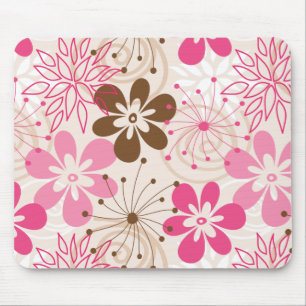 Tapis De Souris Fleurs printanières abstraites marron et rose