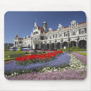 Tapis De Souris Fleurs printanières et gare historique,