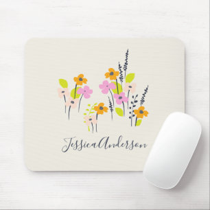 Tapis De Souris Fleurs rose et verte mignonnes   Nom personnalisé