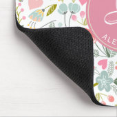Tapis De Souris Fleurs roses aquarelles modernes monogrammées nom (Coin)