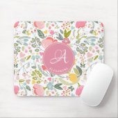 Tapis De Souris Fleurs roses aquarelles modernes monogrammées nom (Avec souris)