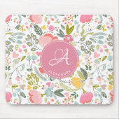 Tapis De Souris Fleurs roses aquarelles modernes monogrammées nom (Devant)