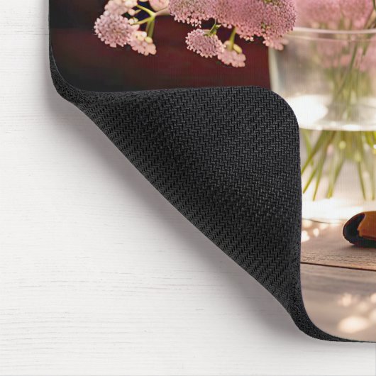 Tapis De Souris Fleurs Roses Avec Ancien Livre (Coin)