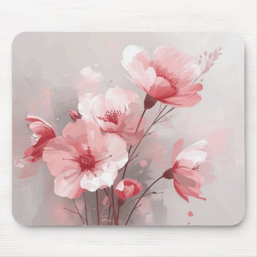 Tapis De Souris Fleurs roses, blanches et grises (Devant)