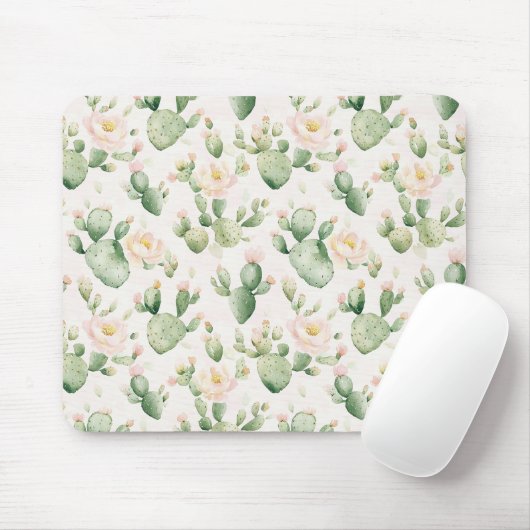 Tapis De Souris Fleurs roses de cactus (Avec souris)