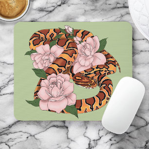 Tapis De Souris Fleurs roses du serpent de maïs vert