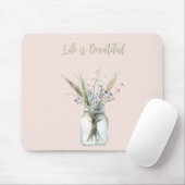 Tapis De Souris Fleurs roses et bleues blush dans un pot (Avec souris)