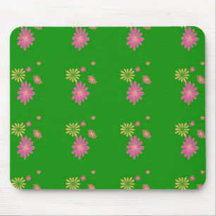 Tapis De Souris fleurs roses et jaunes sur fond vert