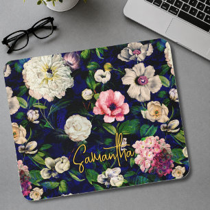 Tapis De Souris Fleurs roses florales élégantes motif monogramme b