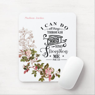 Tapis De Souris Fleurs roses Je peux faire toutes choses par Chris