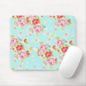 Tapis De Souris Fleurs roses minables bleues de roses floraux (Avec souris)