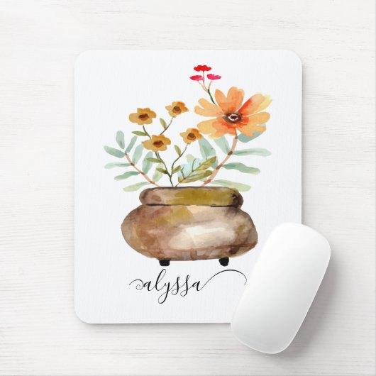 Tapis De Souris Fleurs roses roses rouillées Nom du script tendanc (Avec souris)