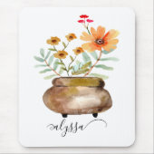 Tapis De Souris Fleurs roses roses rouillées Nom du script tendanc (Devant)