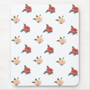Tapis De Souris Fleurs roses sur arrière - plan blanc