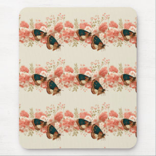Tapis De Souris Fleurs roses vintage de printemps avec papillons