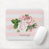 Tapis De Souris Fleurs roses vintage rayées (Avec souris)