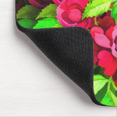 Tapis De Souris Fleurs rouges Peinture Feuille verte (Coin)