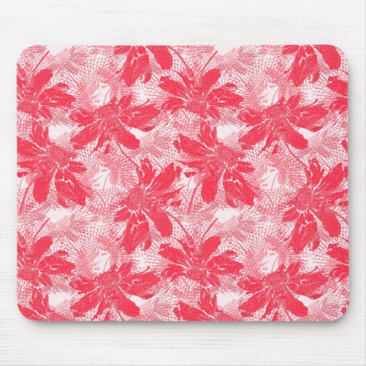 Tapis De Souris Fleurs rouges sur blanc. (Devant)