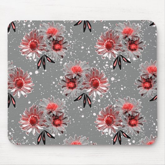 Tapis De Souris Fleurs rouges sur gris (Devant)