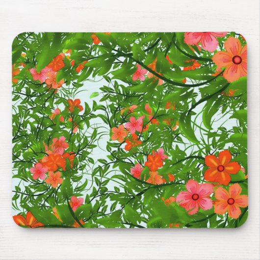 Tapis De Souris Fleurs rouges sur l'art vert (Devant)