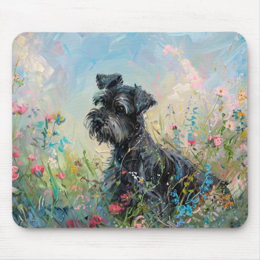 Tapis De Souris Fleurs sauvages colorés Schnauzer (Devant)