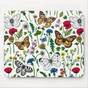 Tapis De Souris Fleurs sauvages et papillons