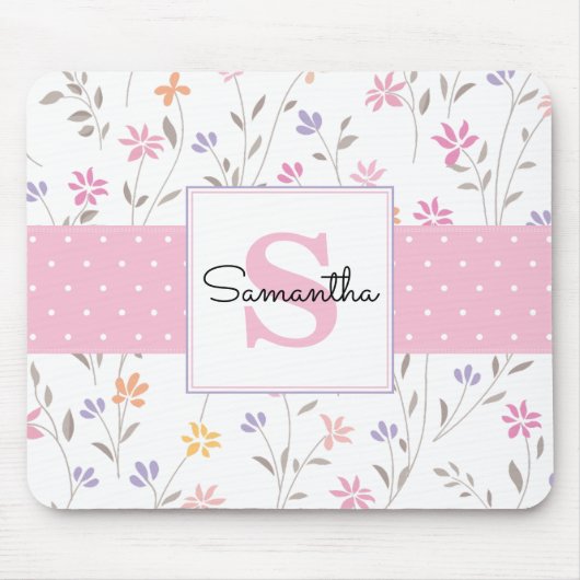 Tapis De Souris Fleurs sauvages roses Monogrammes (Devant)