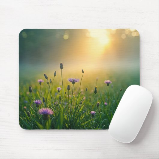 Tapis De Souris Fleurs sauvages Violets Dans Misty Meadow (Avec souris)