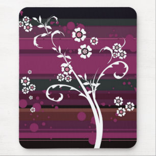 Tapis De Souris Fleurs sur bandes magenta