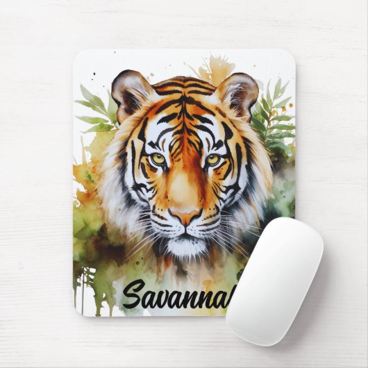 Tapis De Souris Fleurs Tiger Pastel Safari Aquarelle Savannah (Avec souris)