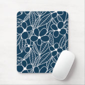 Tapis De Souris Fleurs tropicales bleu foncé et blanc (Avec souris)