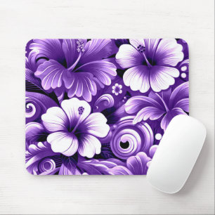 Tapis De Souris Fleurs tropicales hawaïennes motif hibiscus violet