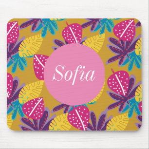 Tapis De Souris Fleurs tropicales jaunes personnalisées été - nom
